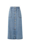 Button Through Denim Midi Skirt, MID VINTAGE BLUE - alternate image 2