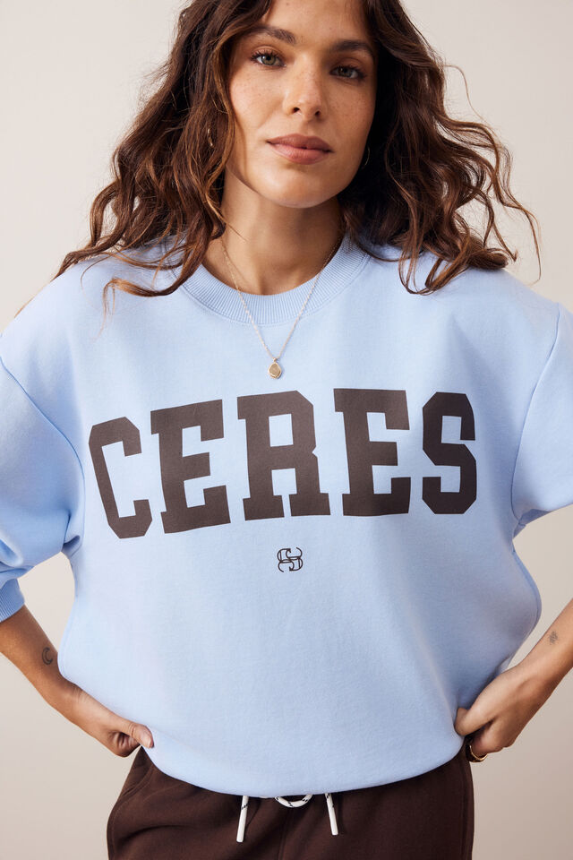 Mena Sporty Crew, CHINA BLUE/BRUNETTE VARSITY