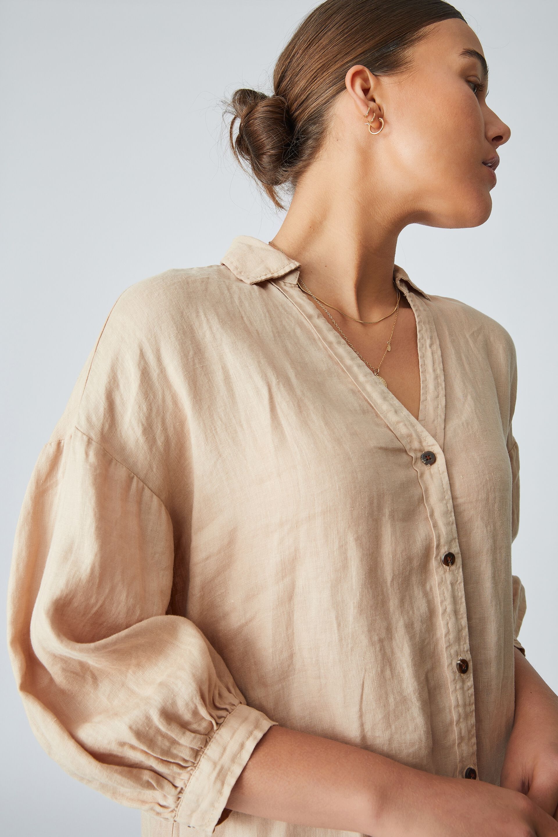 cream linen shirt dress
