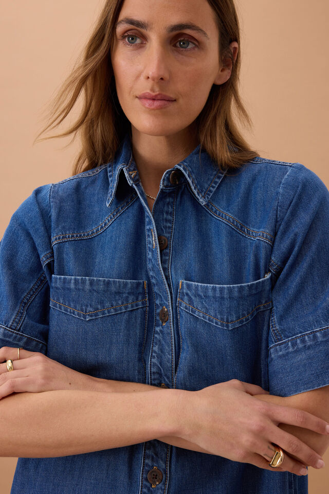 Ava Short Sleeve Midi Dress, FRESH INDIGO
