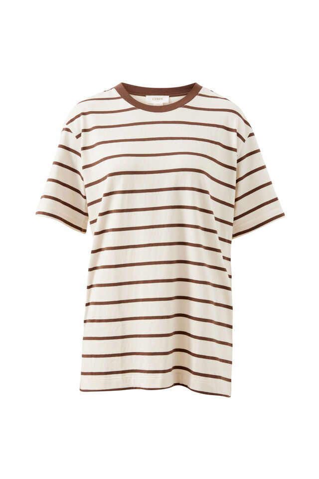 Lola Longline Step Hem Tee, BUFF/BRUNETTE STRIPE
