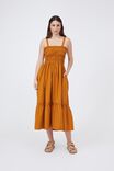 Shirred Strappy Dress In Organic Cotton Poplin, TUMERIC - alternate image 3