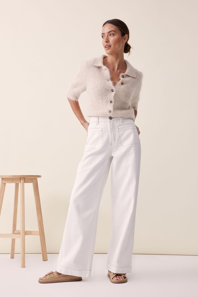 Wide Leg Pocket Jean, WARM WHITE RESCUED COTTON