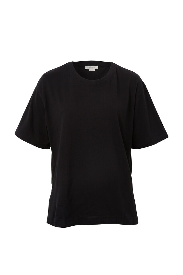 Slouchy Split Hem Tee, BLACK