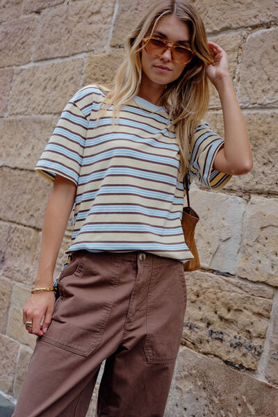 Stevie Slouchy Tee, NEW BUTTER BRUNETTE STRIPE