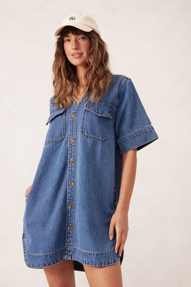 Relaxed Shirt Dress, FRESH INDIGO