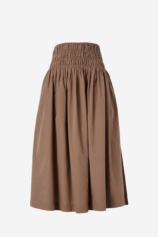 Shirred Skirt In Organic Cotton Poplin, TAUPE