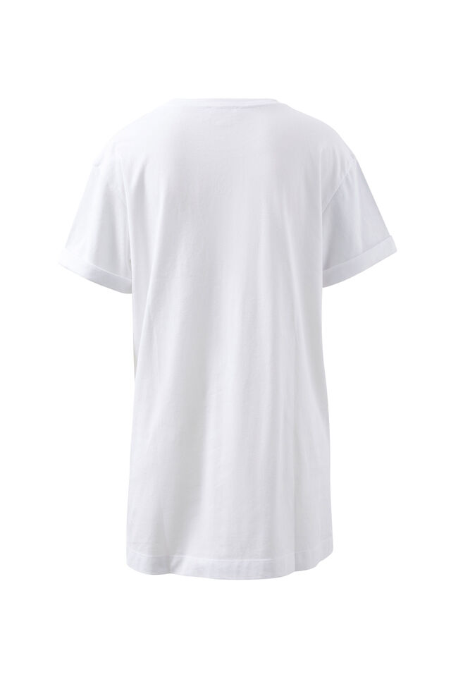 Lola Longline Step Hem Tee, WHITE/AZURE BLUE MONOGRAM EMBROIDER