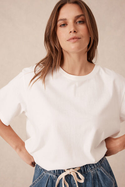 Slouchy Split Hem Tee, VANILLA