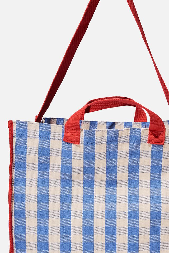 Oversized Gingham Tote Bag, BLUE CHECK