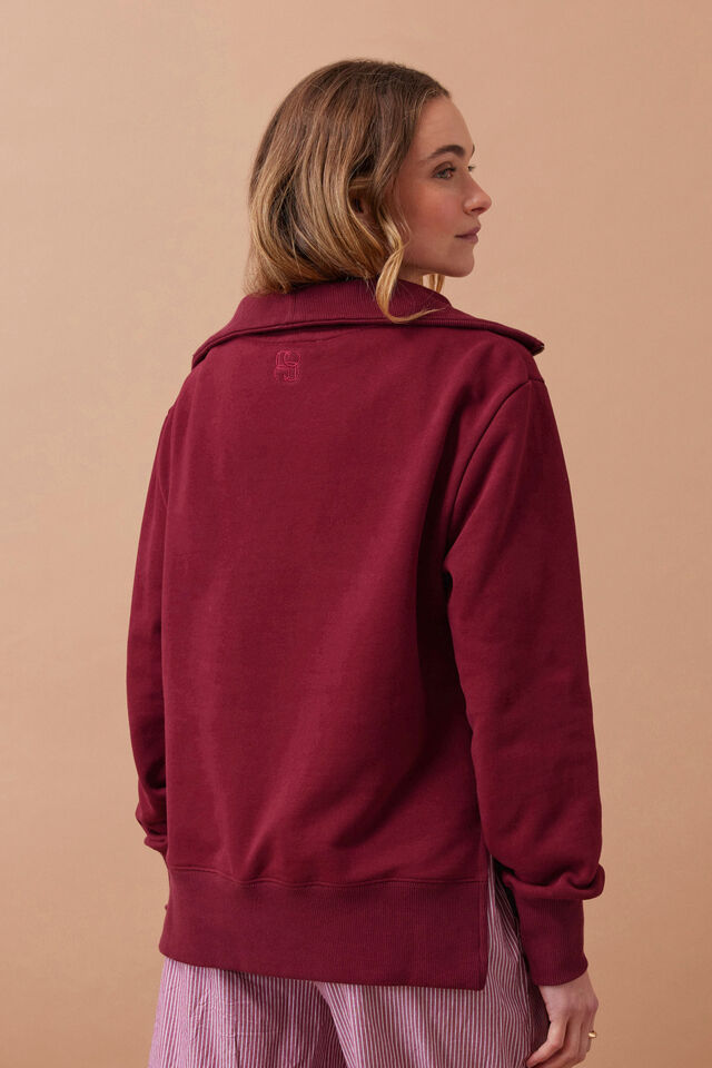Isabella Half Zip Sweat, BURGUNDY