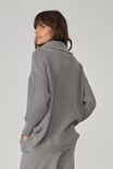 Australian Cotton Knit Slouch Zip Sweater, CHARCOAL MARLE