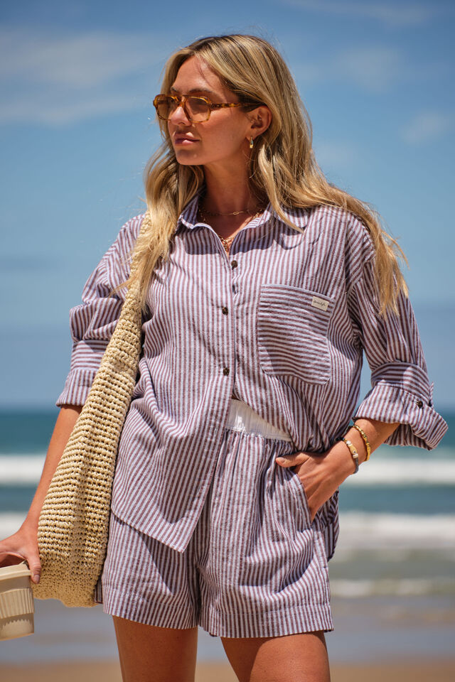 Miya Shirt, WINE BLUE SMALL STRIPE