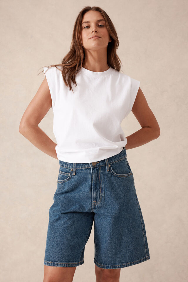 Longline Essential Denim Short, FRESH INDIGO