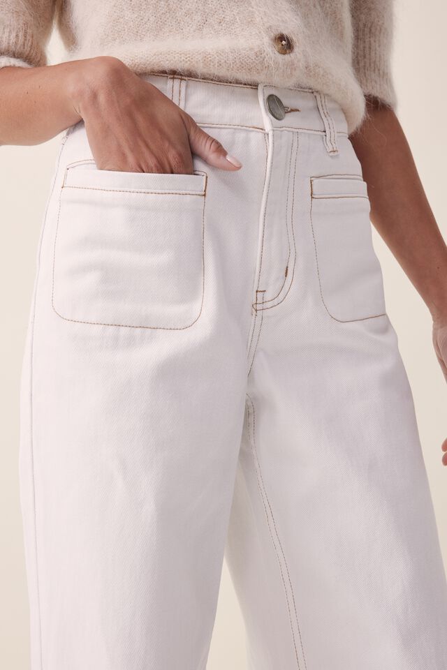 Wide Leg Pocket Jean, WARM WHITE RESCUED COTTON