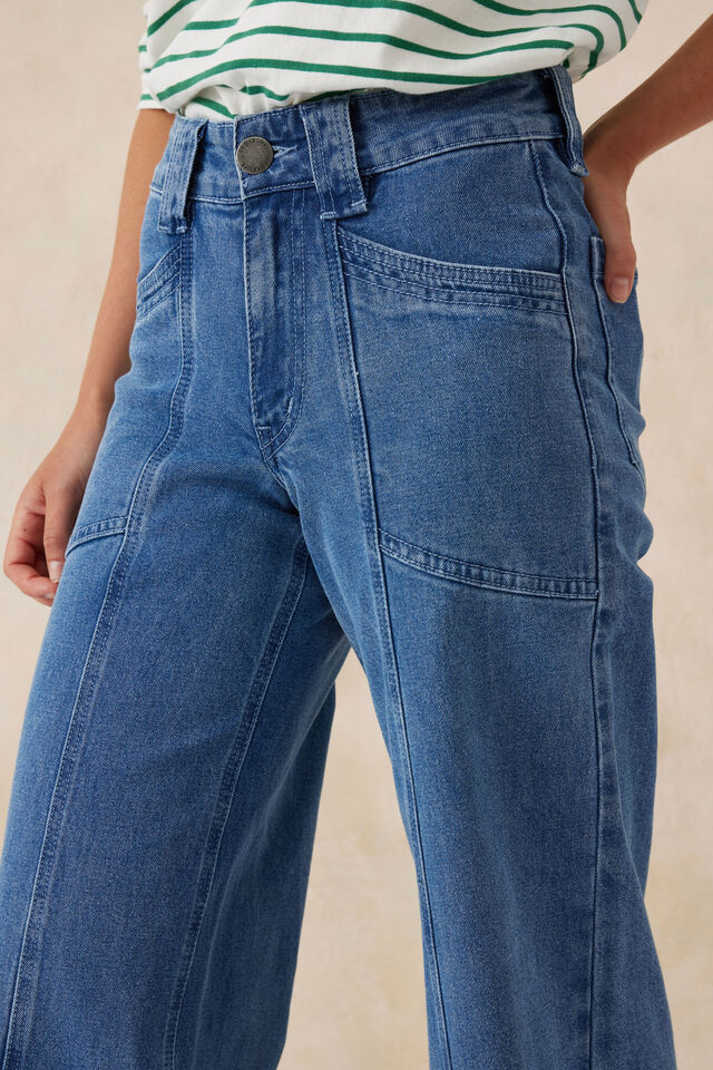 Denim Stitch Front Wide Leg Jeans