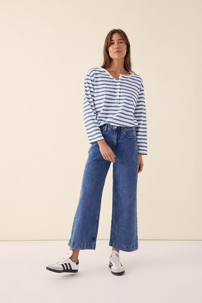 Henley In Organic Cotton Slub, WINTER WHITE/DENIM STRIPE