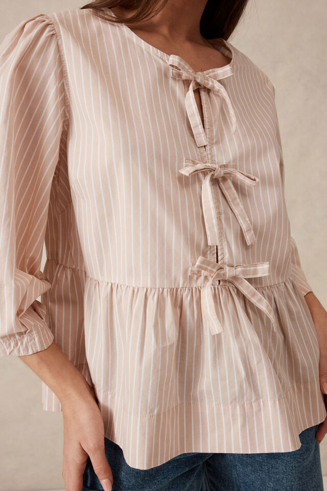 The Tie Top, TAUPE STRIPE