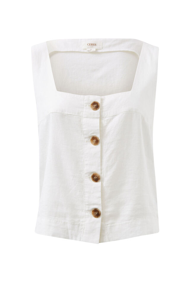 Square Neck Shell Top, WHITE