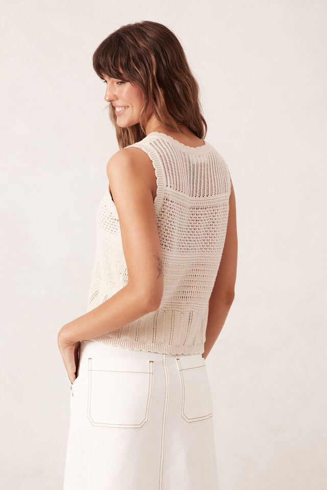 Button Through Knit Vest, ECRU