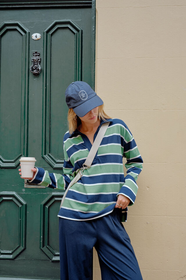 Shelby Slouchy Rugby Top, PISTACHIO/HERITAGE NAVY STRIPE