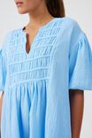 Doublecloth Gathered Yoke Dress In Organic Cotton, BLUE SKY - alternate image 5