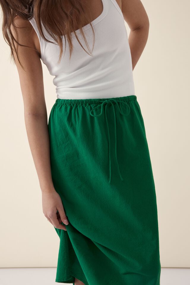 Bias Midi Skirt In Organic Cotton Linen Blend, WINTER GREEN