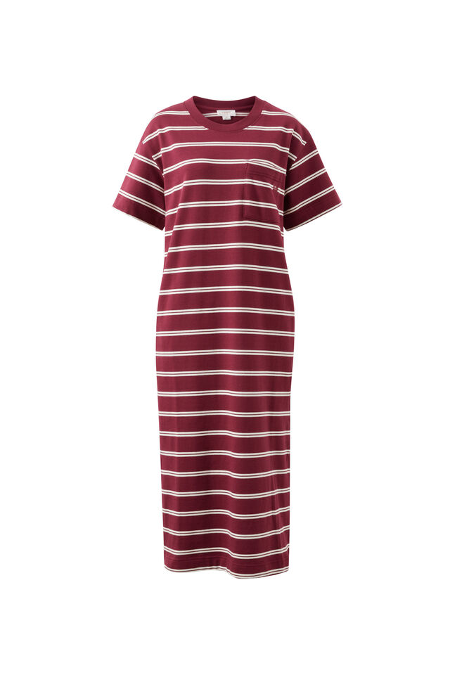 Charlotte Midi Terry Dress, BURGUNDY MILK STRIPE