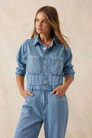 Long Sleeve Soft Denim Jumpsuit, VINTAGE BLUE - alternate image 6