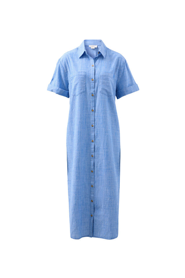 Hanna Midi Shirt Dress, COBALT STRIPE