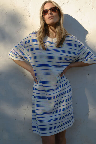 Cleo Mini Terry Dress, WHITE AZURE BLUE STRIPE