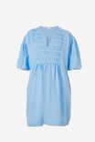 Doublecloth Gathered Yoke Dress In Organic Cotton, BLUE SKY - alternate image 2