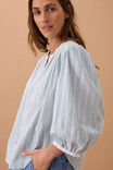 Woven Collarless Top, GREEN LADDER STRIPE - alternate image 5