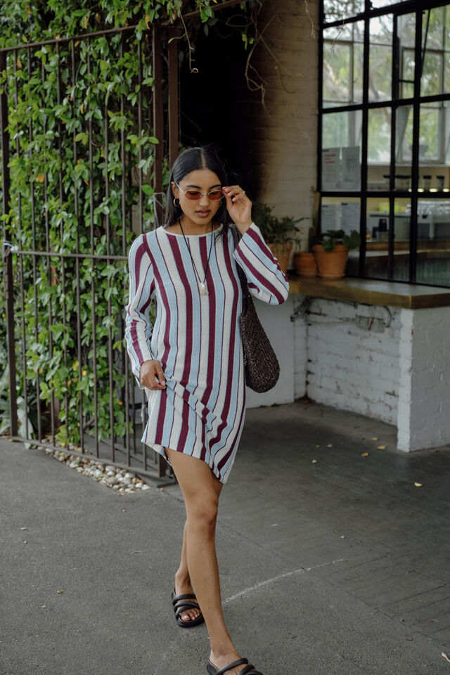 Chloe Stripe Knit Mini Dress, BLUE WINE STRIPE