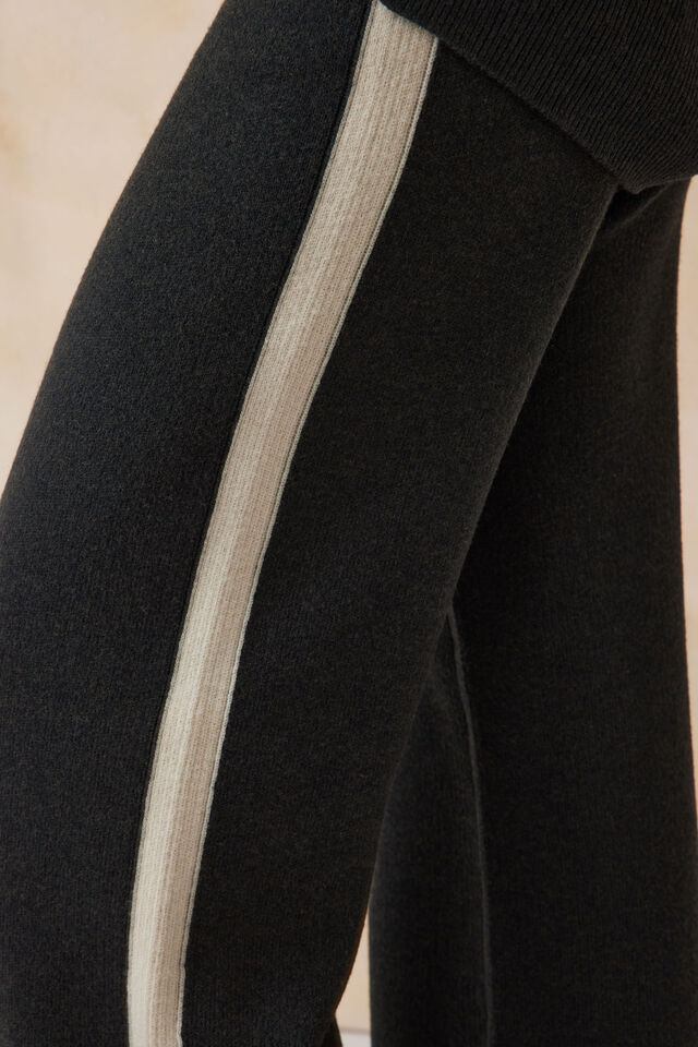 Side Stripe Soft Knit Pant, BLACK/OATMEAL STRIPE