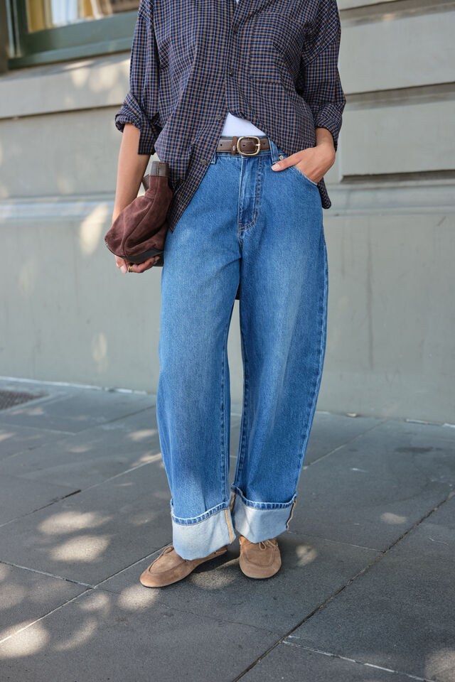 Frannie Cuffed Barrel Jean, FRESH INDIGO