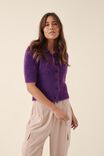 Ss Collared Cardigan In Alpaca Wool Blend, DEEP PURPLE - alternate image 5