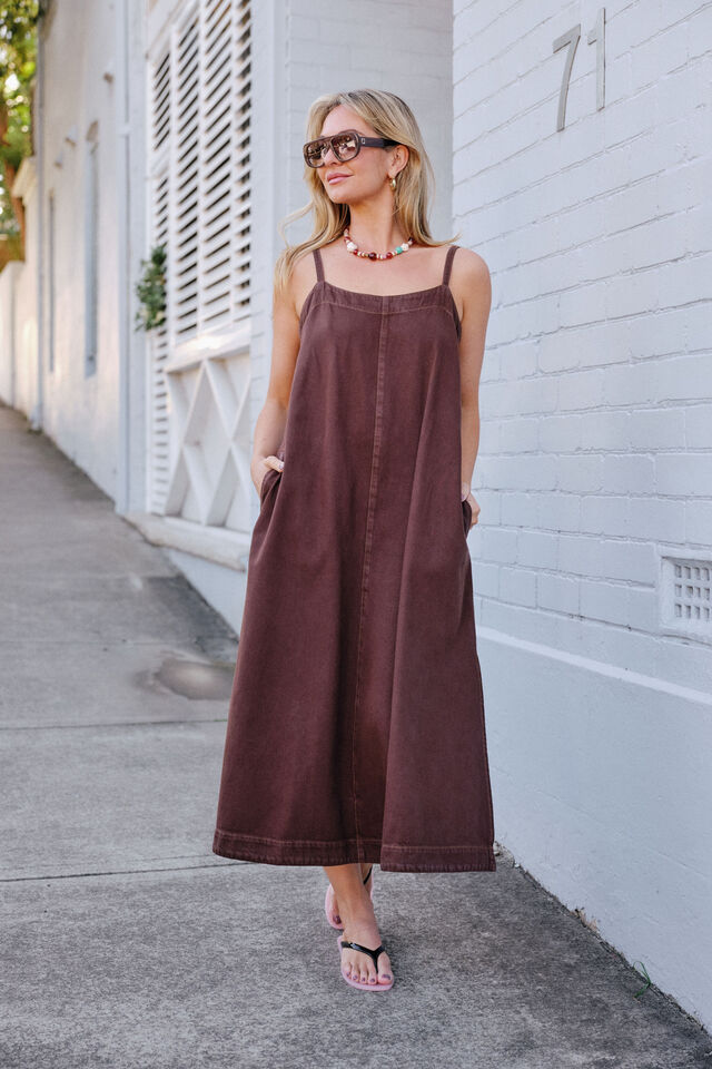 Remy Strappy Midi Dress, CHOCOLATE