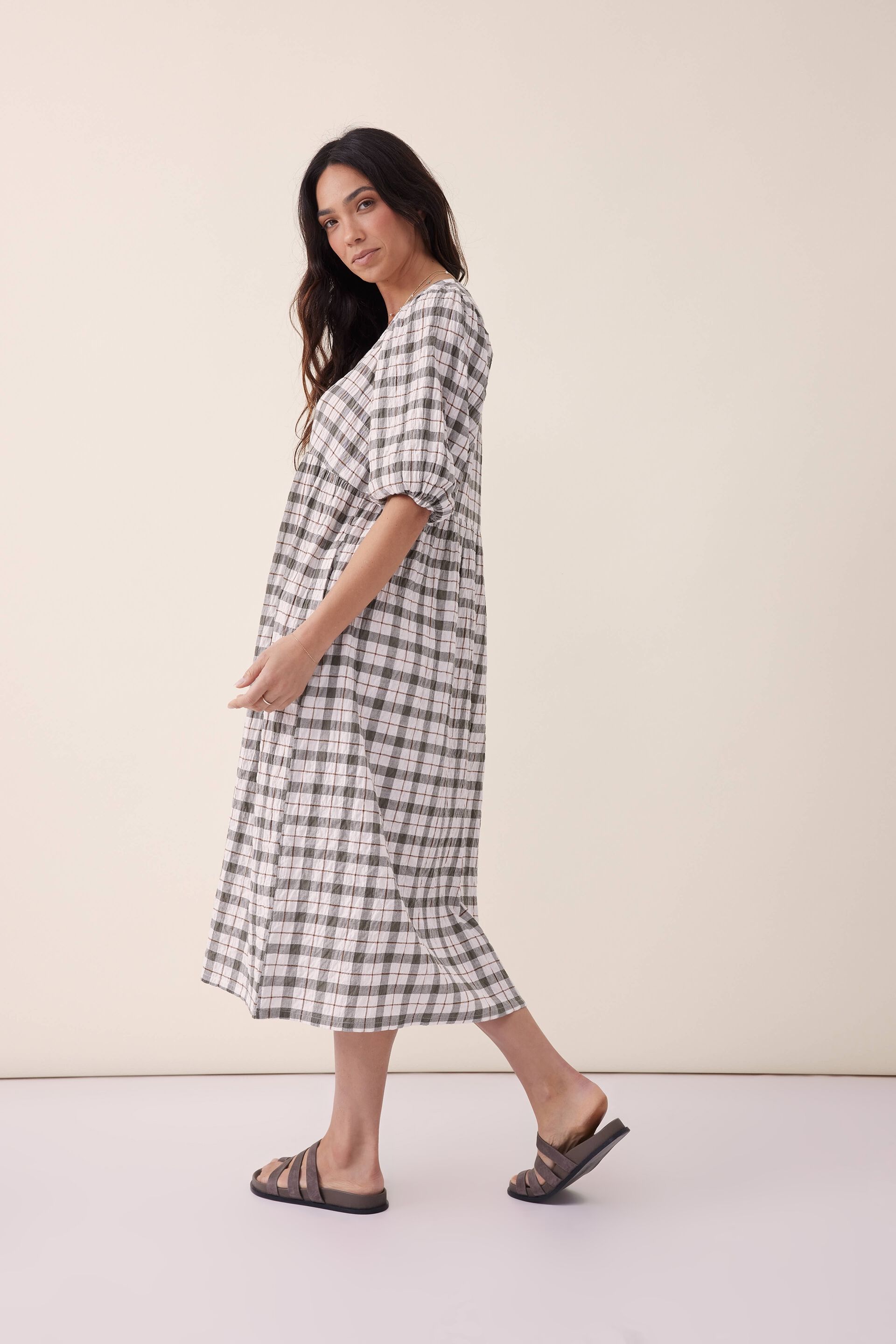 Smock Check Midi Dress
