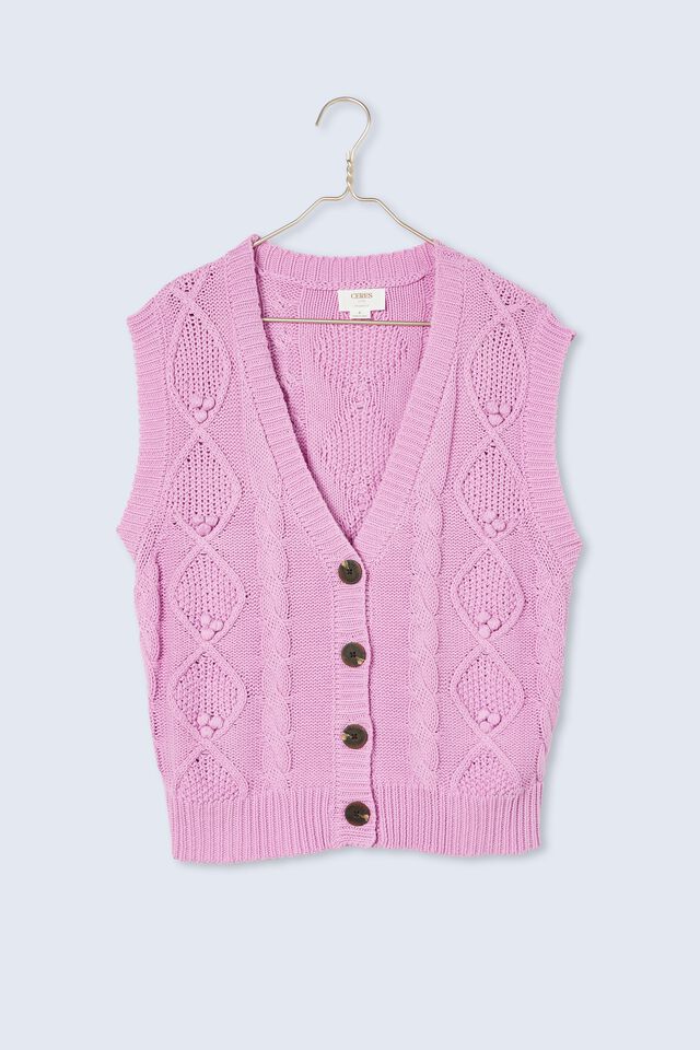 Chunky Cable Vest In Organic Cotton, MUSK