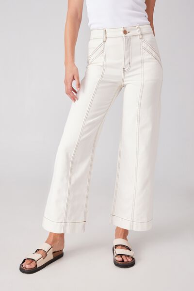 Wide Leg Jean With Seam With Recycled Cotton, ECRU