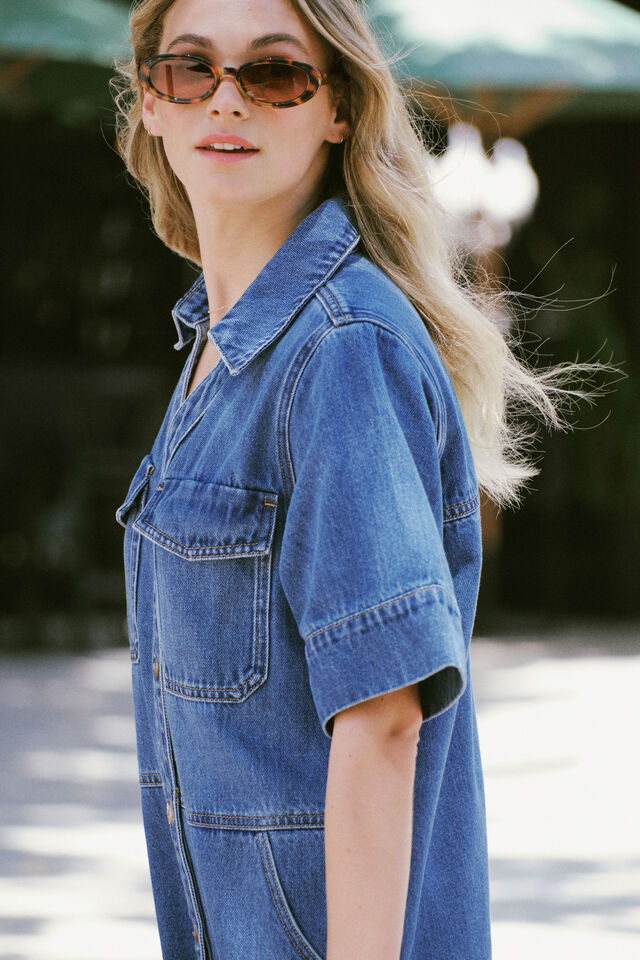 Side Pocket Boxy Dress, FRESH INDIGO