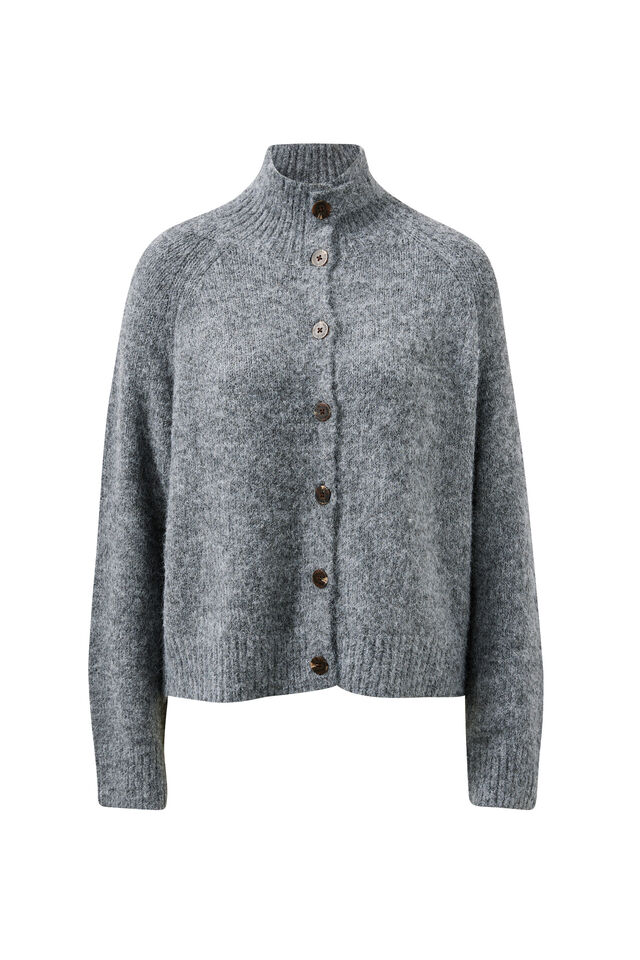 Riley Funnel Neck Tab Cardi, SILVER MARLE