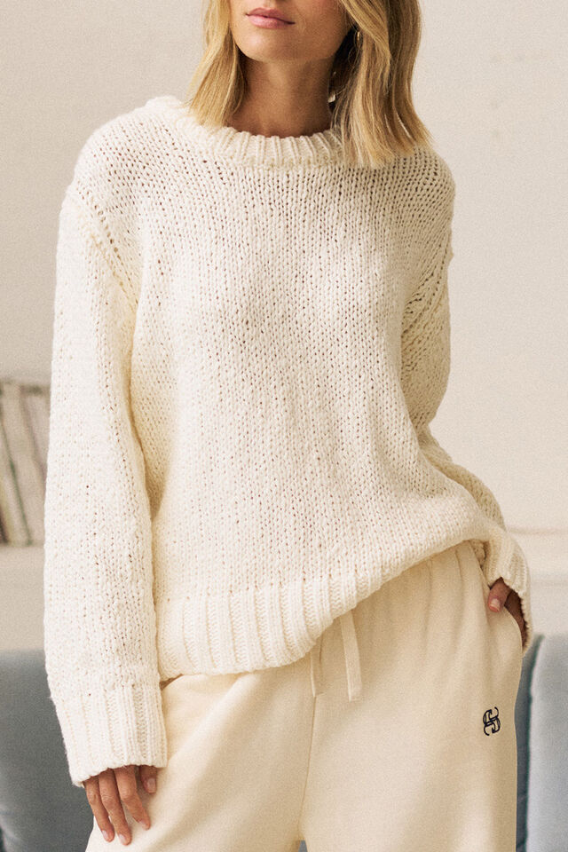 Sage Chunky Knit Crew, MARSHMALLOW