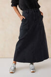 Flared Denim Midi Skirt, WASHED BLACK RESCUED DENIM - alternate image 4