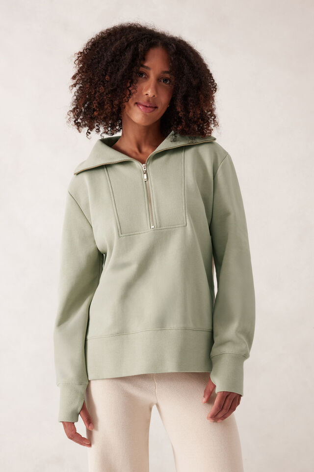 Isabella Half Zip Sweat, MATCHA