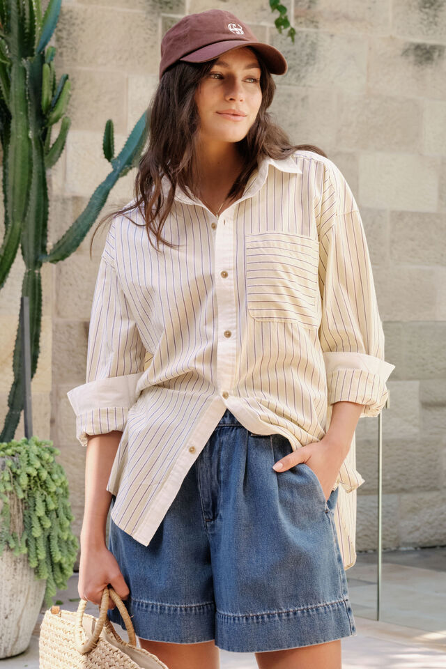 Peta Oversized Shirt, SUNNY YELLOW STRIPE WHITE COLLAR