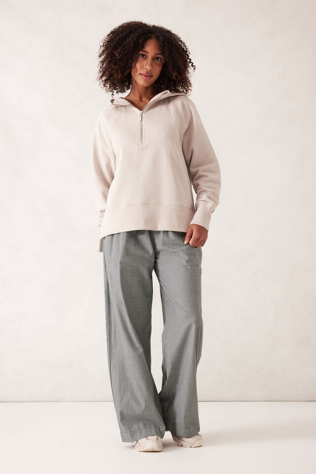 Raglan Half Zip Hoodie, ALMOND