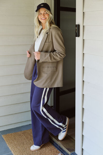 Gigi Wide Leg Terry Trackpant, NEW NAVY SIDE STRIPE