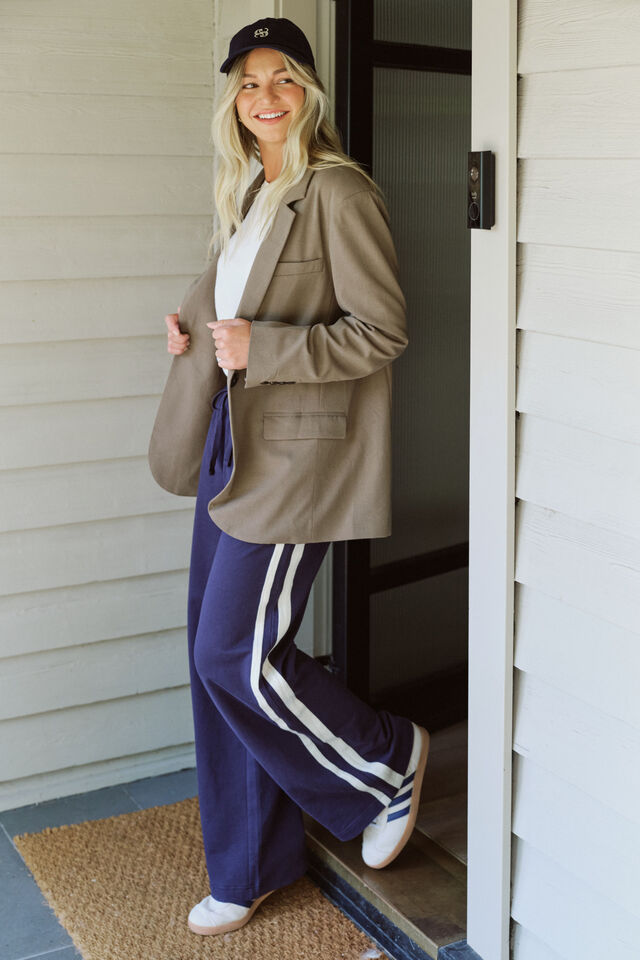 Gigi Wide Leg Terry Trackpant, NEW NAVY SIDE STRIPE